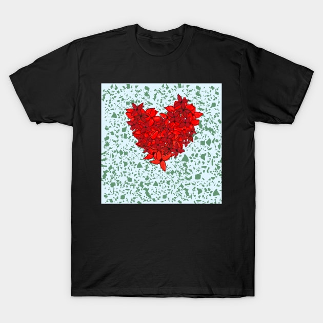 Red Heart flame of the woods flower pattern T-Shirt by FamilyCurios